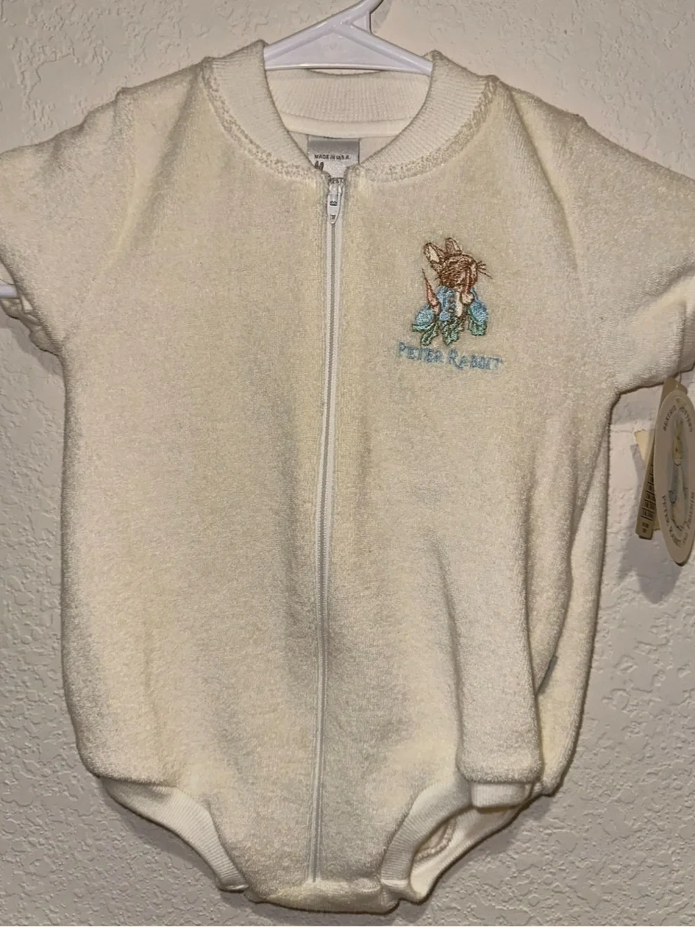 NWT Vintage Peter Rabbit Cream Terry-Knit Baby One-Piece with Zip 9 Months